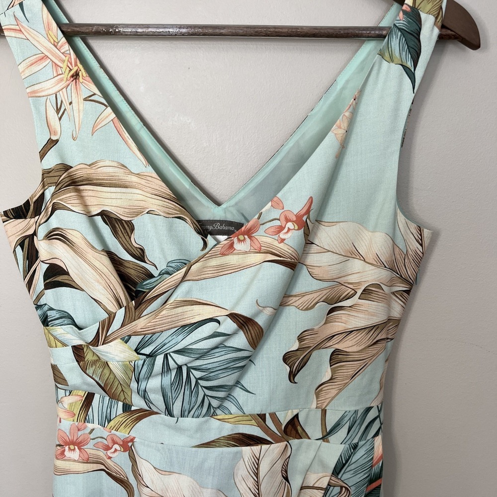 Tommy Bahama Size 4 Dress Silk Sleeveless Faux Wrap Tropical Print Resort V Neck - Picture 2 of 7
